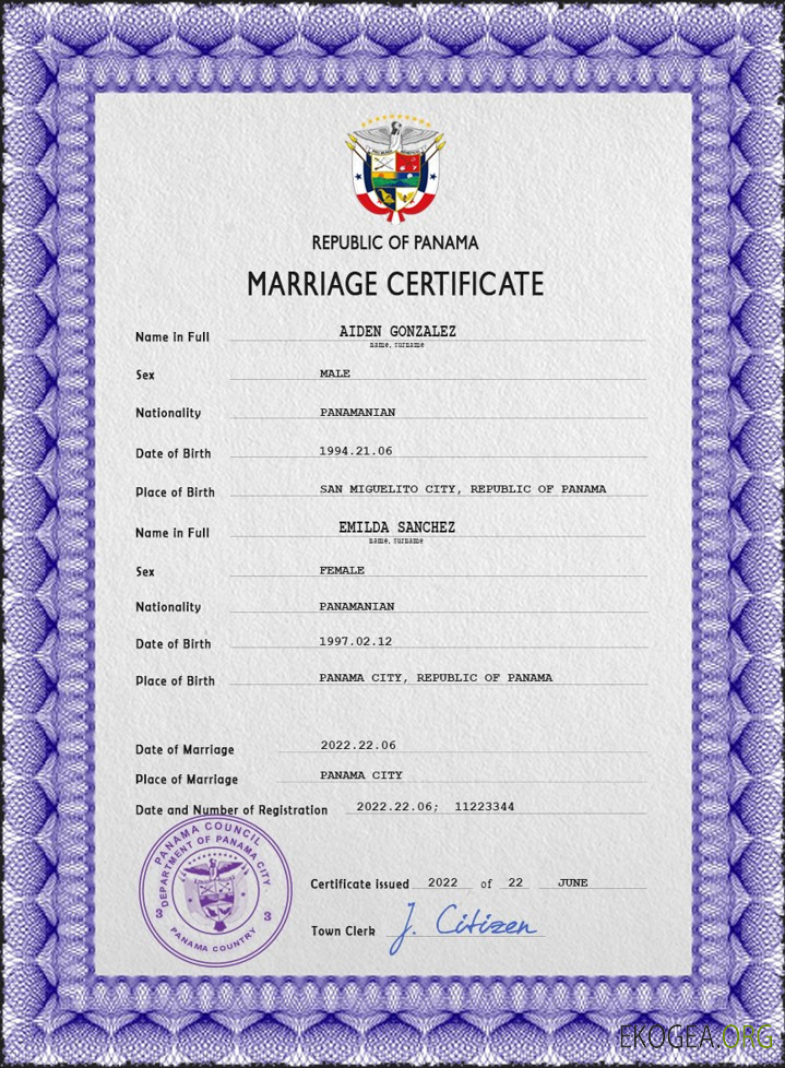 Modèle PSD de certificat de mariage au Panama